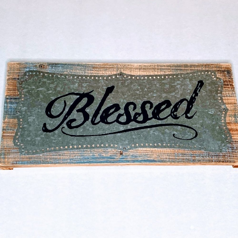 Blessed Distressed Wood & Metal Farmhouse Style Sign Plaque Wall Hanging 18"x9"